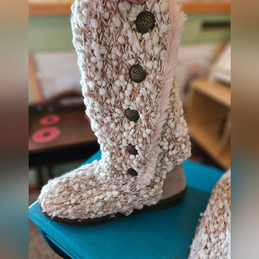 Muk Luks Cream Winter Boots with Button Detail
